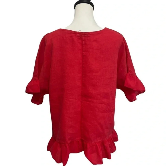 TERZO MILLENIO 100% Linen Women’s Red Top. Ruffle hem. Excellent condition! S - Picture 2 of 7